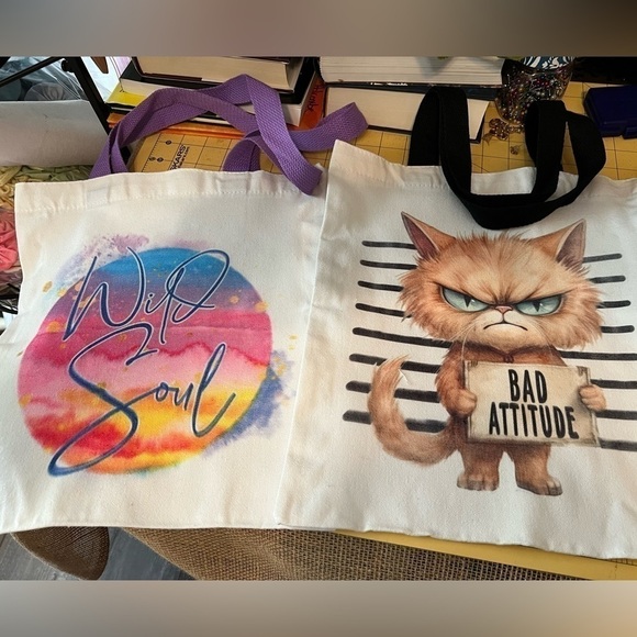 Heat Pressed Sublimation Tote Bags! Lot of 2 - Picture 1 of 4